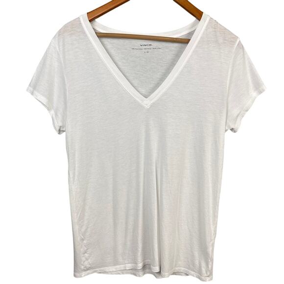 Vince Women's Pima Cotton Modal White Tee Shirt Size L NWOT Elevated Basics - Picture 1 of 7